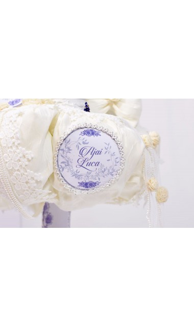 Lumanare de botez pentru baieti cu lavanda si dantela alba, 65x4cm, Cosmic Blue 9